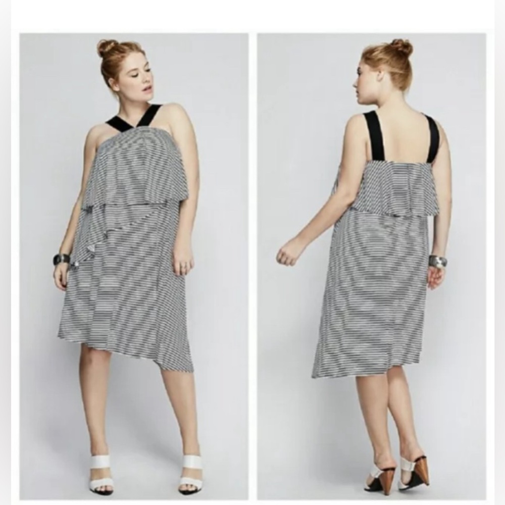 Lane Bryant Black White Stripe Tiered Ruffle Plus Sun Dress 18/20